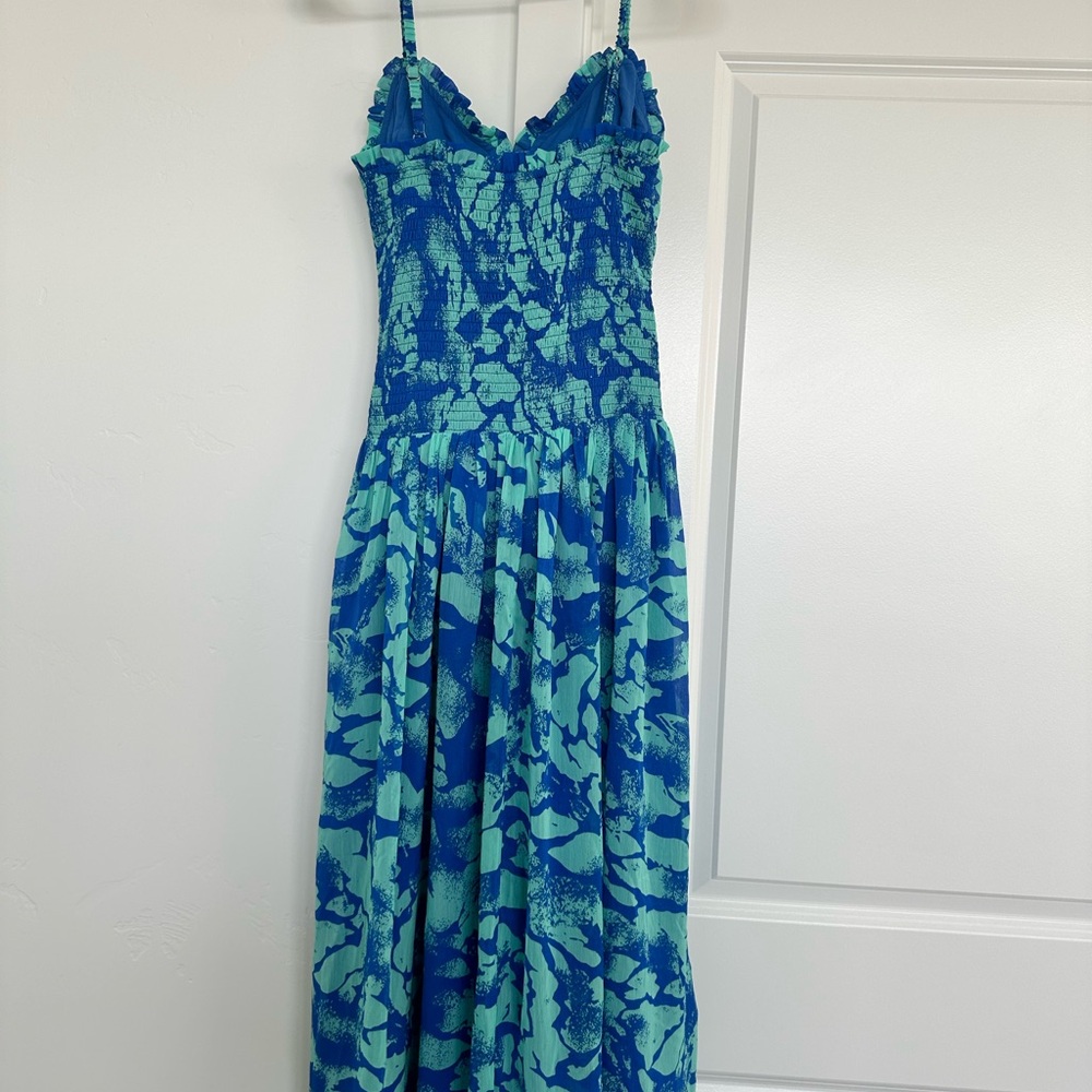 Vici Blue and Green Ruched Maxi Dress - Picture 7 of 11